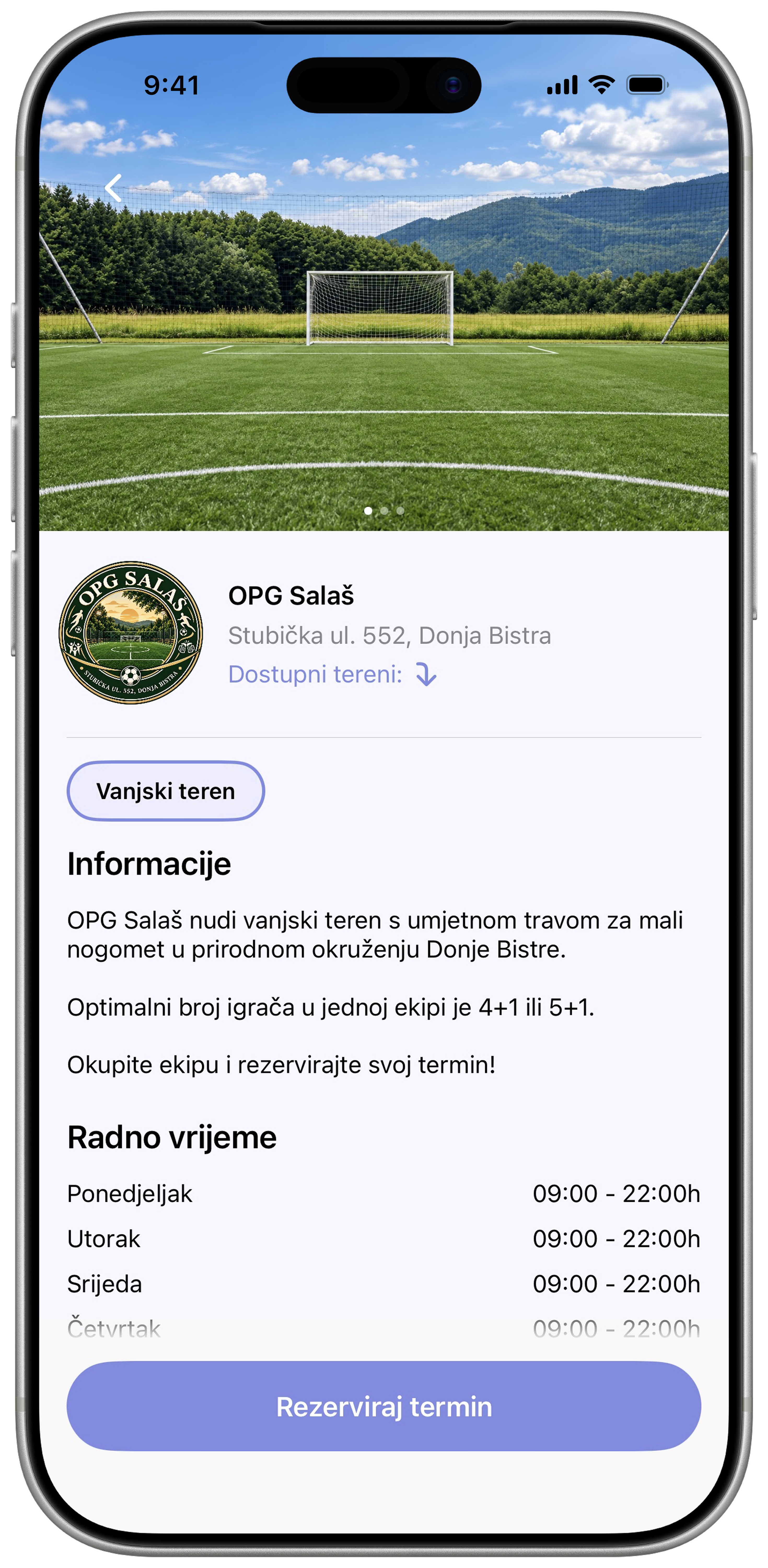 Hakl mobilna aplikacija — odabir terena