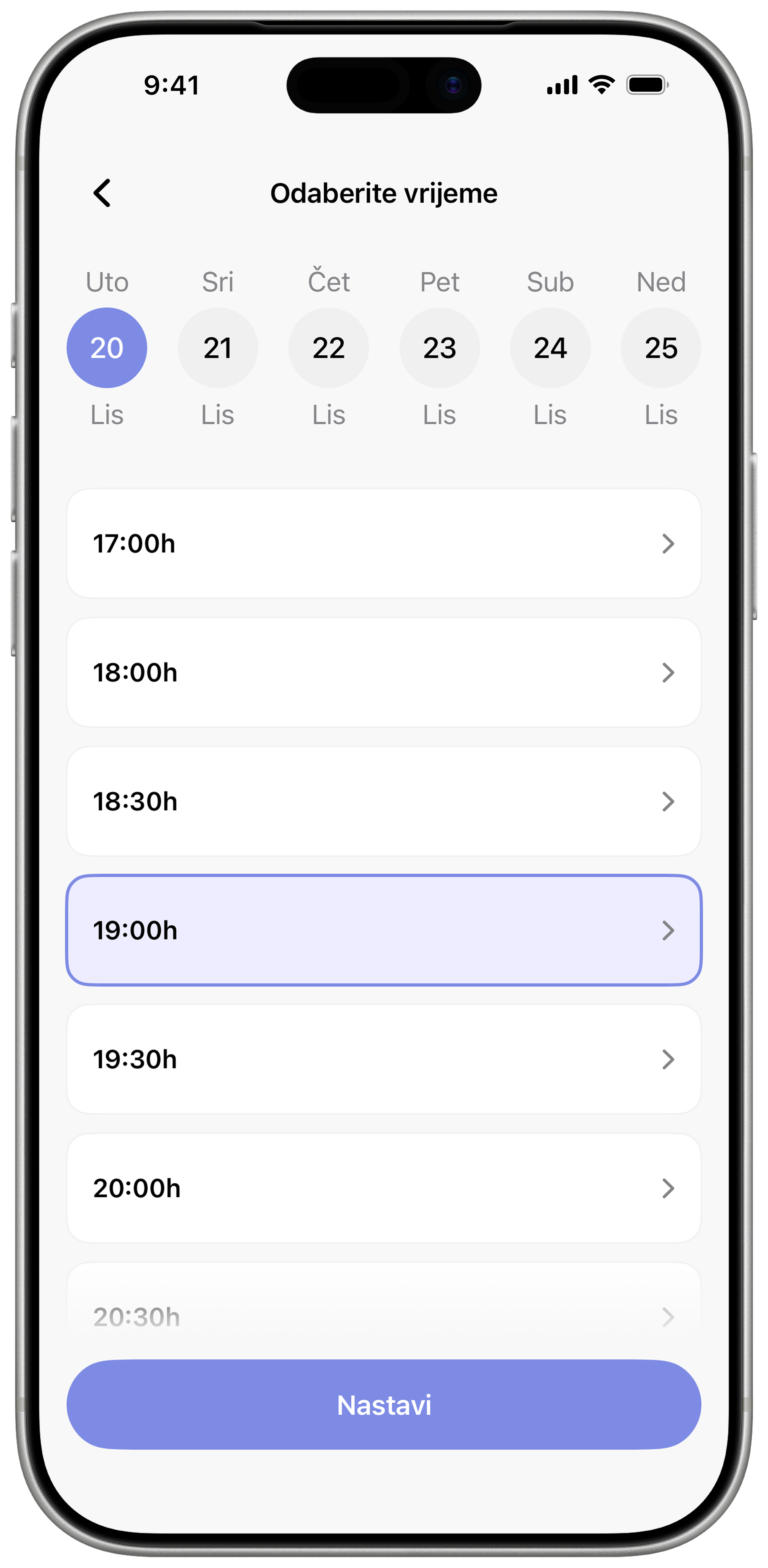 Hakl mobilna aplikacija — datum i vrijeme
