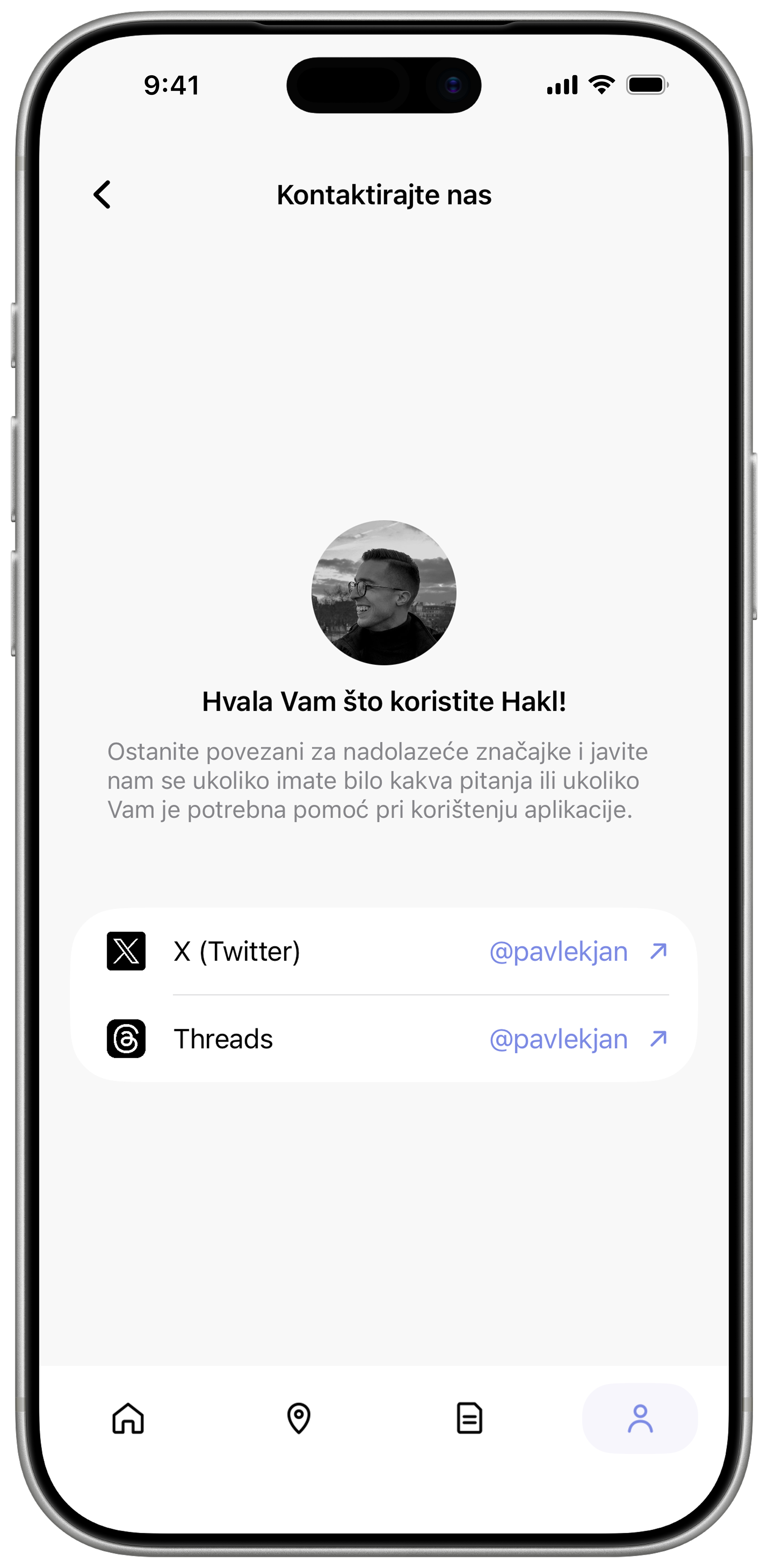 Hakl mobilna aplikacija — korisnička podrška